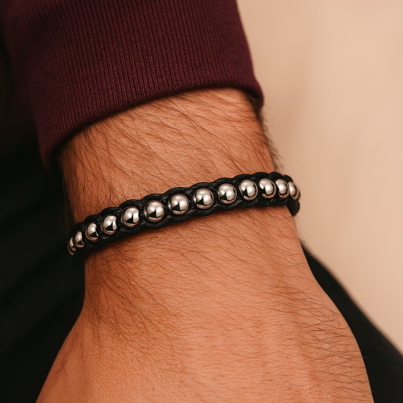 Czarna bransoleta męska stal chirurgiczna szlachetna 316l sznurowana