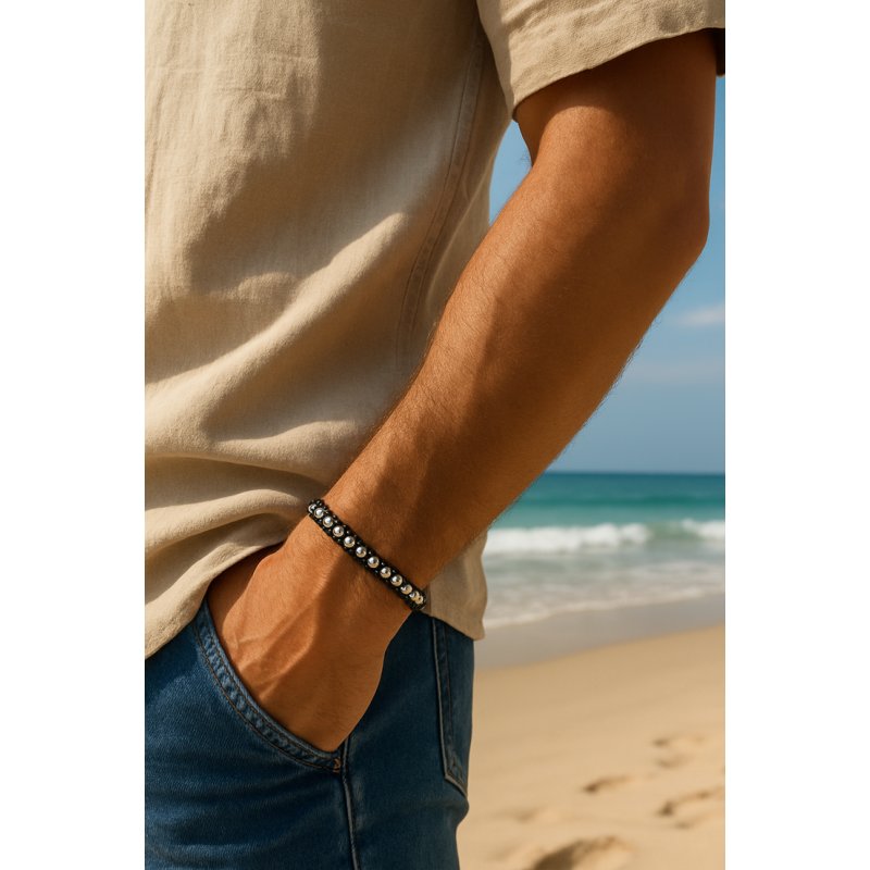 Czarna bransoleta męska stal chirurgiczna szlachetna 316l sznurowana