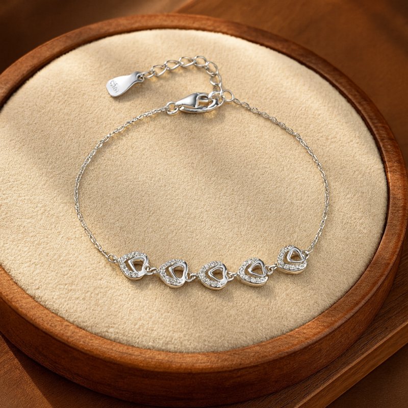 Srebrna bransoletka damska serca regulowana srebro próba 925