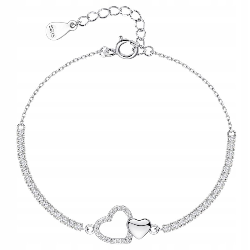 Srebrna bransoletka damska serca cyrkonie srebro próba 925