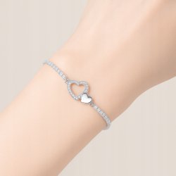 Srebrna bransoletka damska serca cyrkonie srebro próba 925