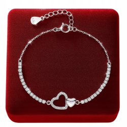 Srebrna bransoletka damska serca cyrkonie srebro próba 925