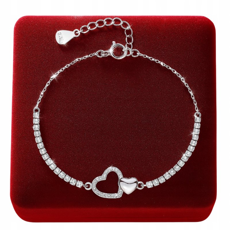 Srebrna bransoletka damska serca cyrkonie srebro próba 925