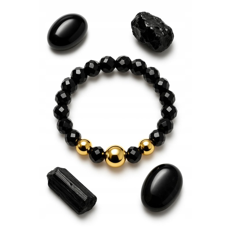 Srebrny pierścionek onyks turmalin srebro 925 kamień naturalny na szczęście