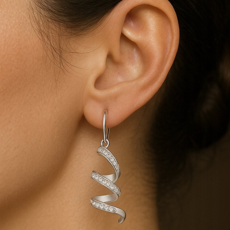 Srebrne kolczyki spirale z cyrkoniami angielskie srebro próba 925