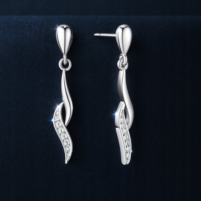 Srebrne kolczyki długie z cyrkoniami sztyfty srebro próba 925