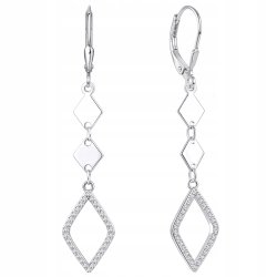 Srebrne kolczyki długie angielskie z cyrkoniami romby srebro próba 925