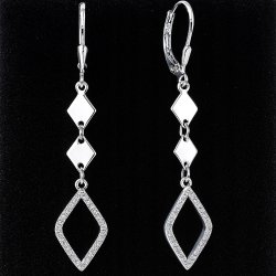 Srebrne kolczyki długie angielskie z cyrkoniami romby srebro próba 925