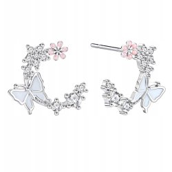 Kolczyki srebrne motylki kwiatki sztyfty wkrętki srebro 925