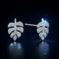 Srebrne kolczyki rodowane wkrętki sztyfty liście na przyjęcie wesele