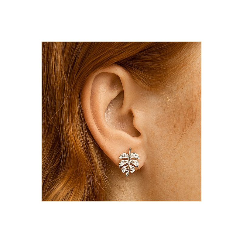 Srebrne kolczyki rodowane wkrętki sztyfty liście na przyjęcie wesele