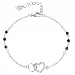 Srebrna bransoletka 925 serce dla kobiety rodowana cyrkonie turmalin