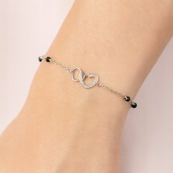 Srebrna bransoletka 925 serce dla kobiety rodowana cyrkonie turmalin