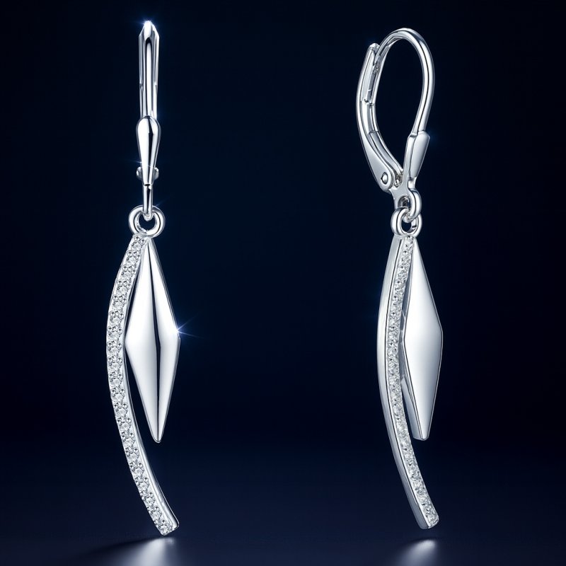 Srebrne kolczyki długie z cyrkoniami angielskie romby srebro próba 925