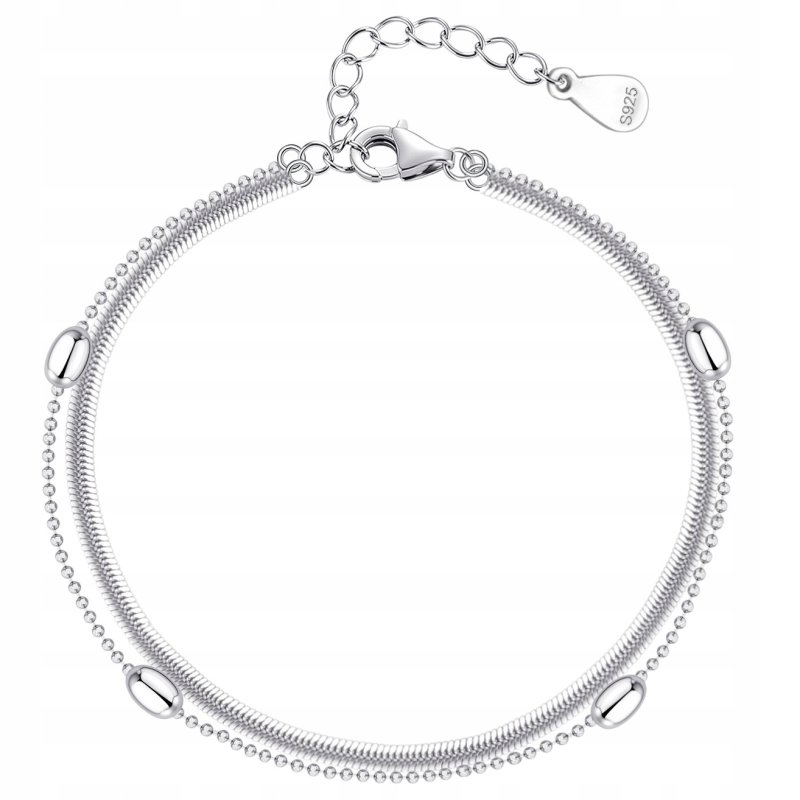 Bransoletka srebrna rodowana damska podwójna srebro 925