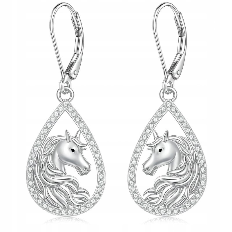 Długie kolczyki wiszące z mosiądzu koniki z cyrkoniami mosiądz