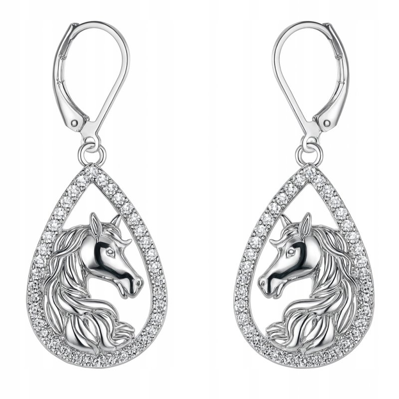 Długie kolczyki wiszące z mosiądzu koniki z cyrkoniami mosiądz