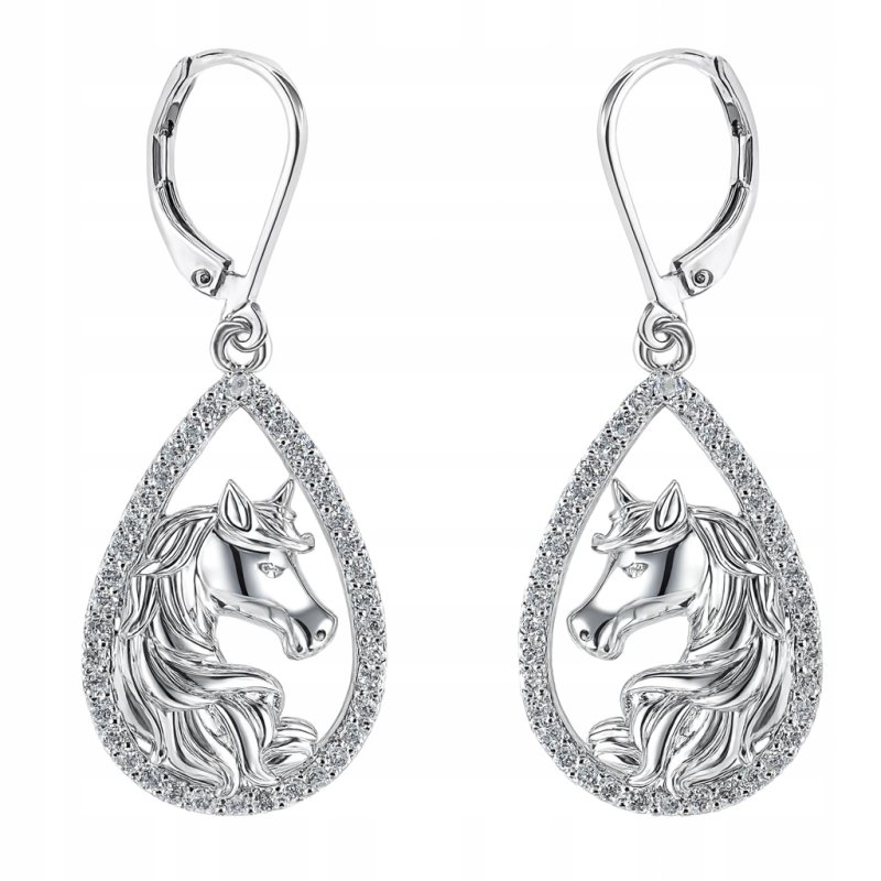 Długie kolczyki wiszące z mosiądzu koniki z cyrkoniami mosiądz