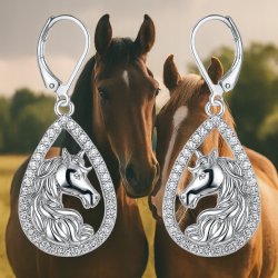 Długie kolczyki wiszące z mosiądzu koniki z cyrkoniami mosiądz