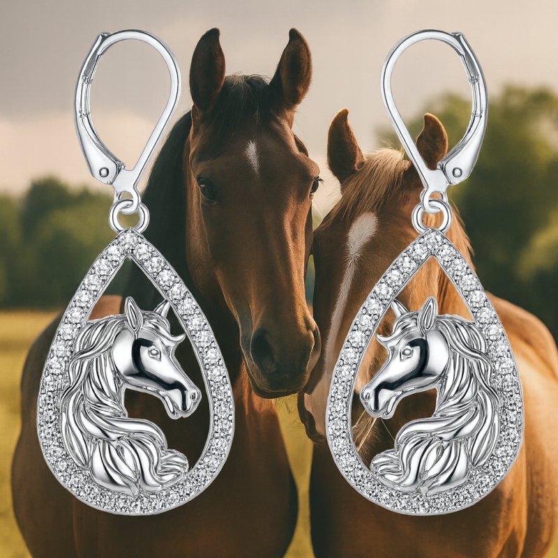 Długie kolczyki wiszące z mosiądzu koniki z cyrkoniami mosiądz