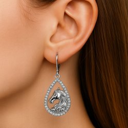 Długie kolczyki wiszące z mosiądzu koniki z cyrkoniami mosiądz