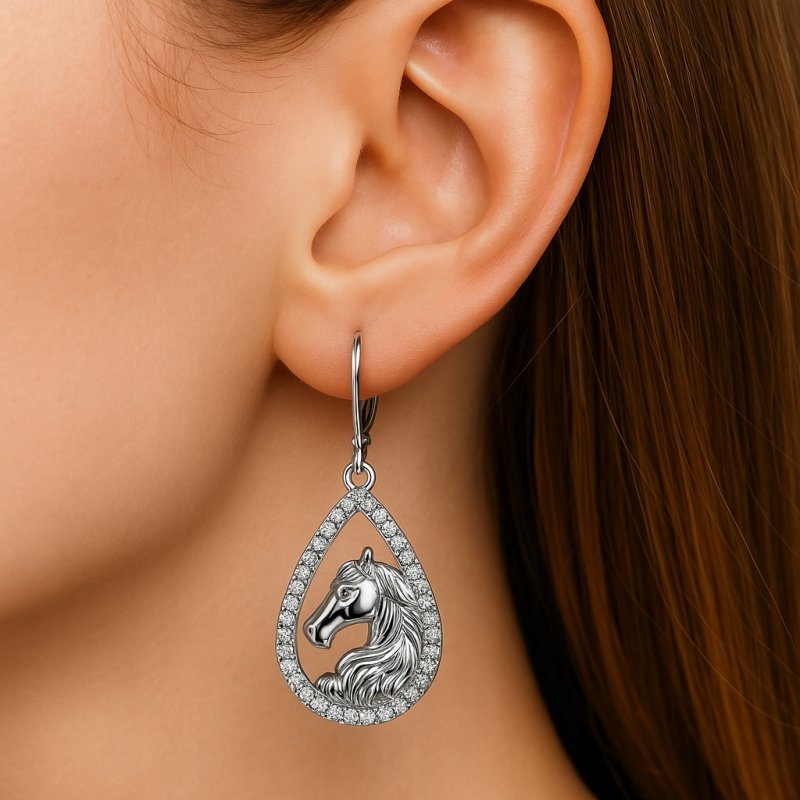 Długie kolczyki wiszące z mosiądzu koniki z cyrkoniami mosiądz