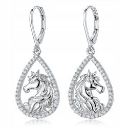 Długie kolczyki wiszące z mosiądzu koniki z cyrkoniami mosiądz