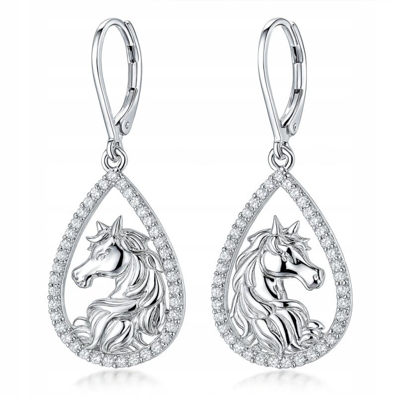 Długie kolczyki wiszące z mosiądzu koniki z cyrkoniami mosiądz