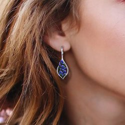 Kolczyki z mosiądzu damskie niebieskie kwiaty z cyrkoniami wiszące mosiądz