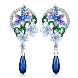 Kolczyki z mosiądzu damskie kwiaty ważki z cyrkoniami wiszące mosiądz