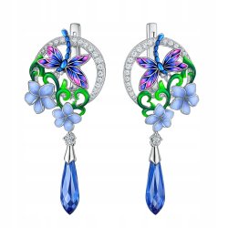 Kolczyki z mosiądzu damskie kwiaty ważki z cyrkoniami wiszące mosiądz