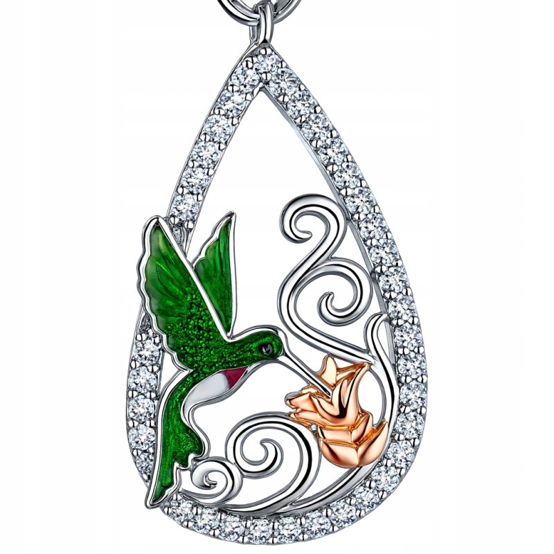 Kolczyki z mosiądzu damskie koliber kwiatek cyrkonie wiszące długie mosiądz