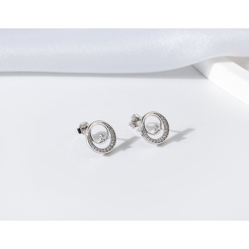 Srebrne kolczyki rodowane okrągłe sztyfty z cyrkoniami srebro próba 925