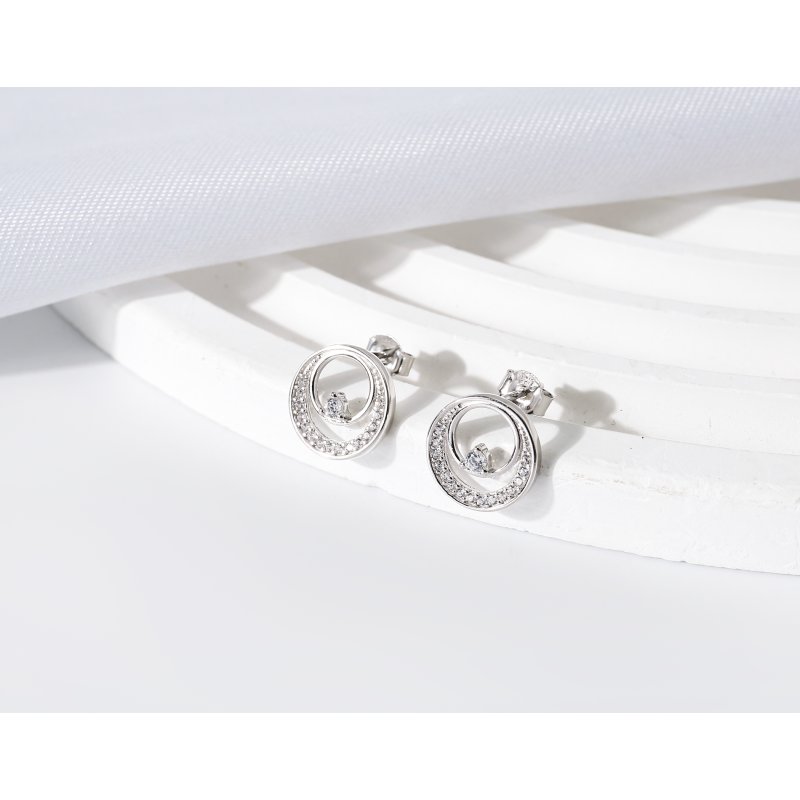 Srebrne kolczyki rodowane okrągłe sztyfty z cyrkoniami srebro próba 925