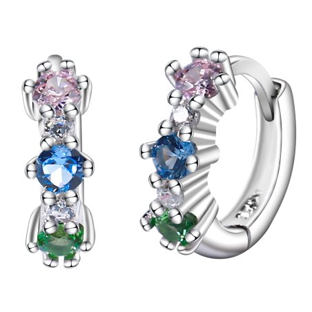 Srebrne kolczyki kółka kolorowe cyrkonie angielskie srebro 925