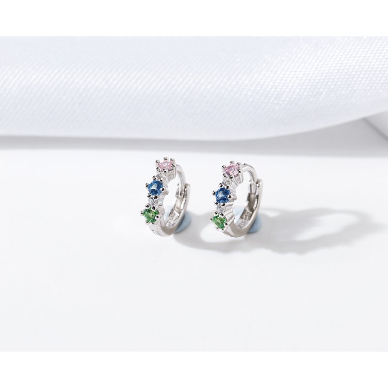 Srebrne kolczyki kółka kolorowe cyrkonie angielskie srebro 925