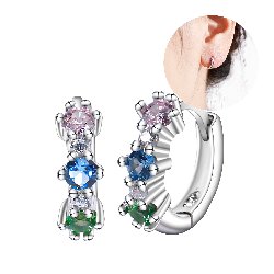 Srebrne kolczyki kółka kolorowe cyrkonie angielskie srebro 925