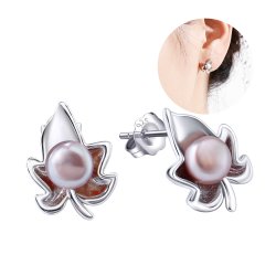 Srebrne kolczyki listki liście perły sztyft wkrętki srebro próba 925