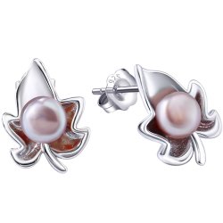 Srebrne kolczyki listki liście perły sztyft wkrętki srebro próba 925