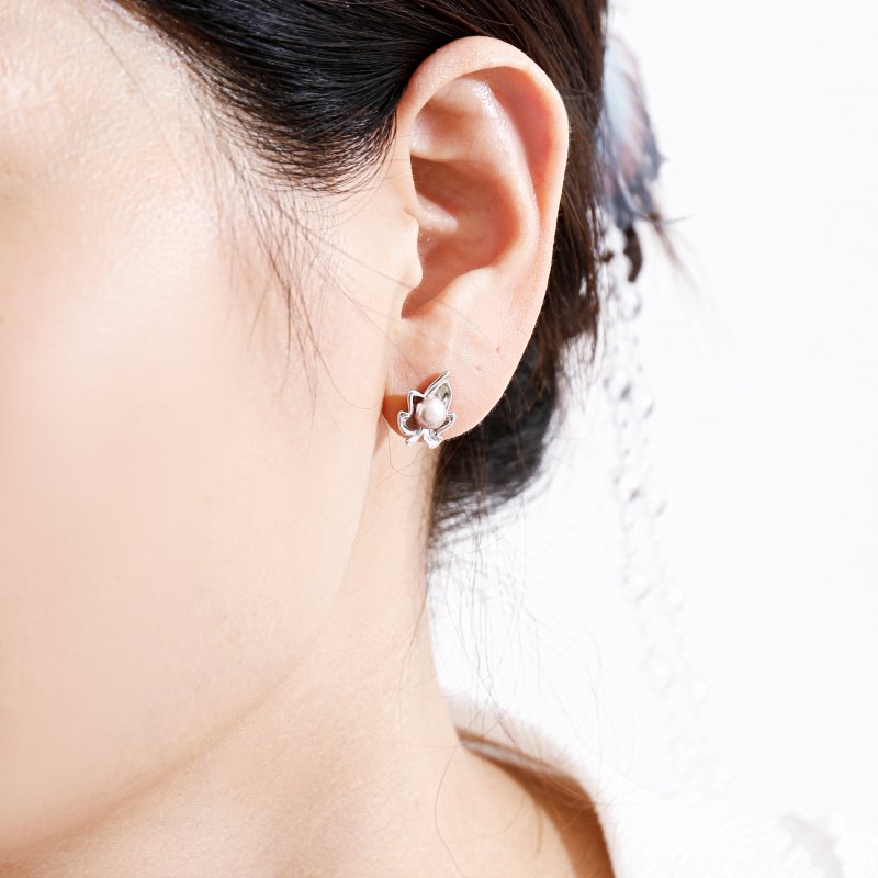 Srebrne kolczyki listki liście perły sztyft wkrętki srebro próba 925