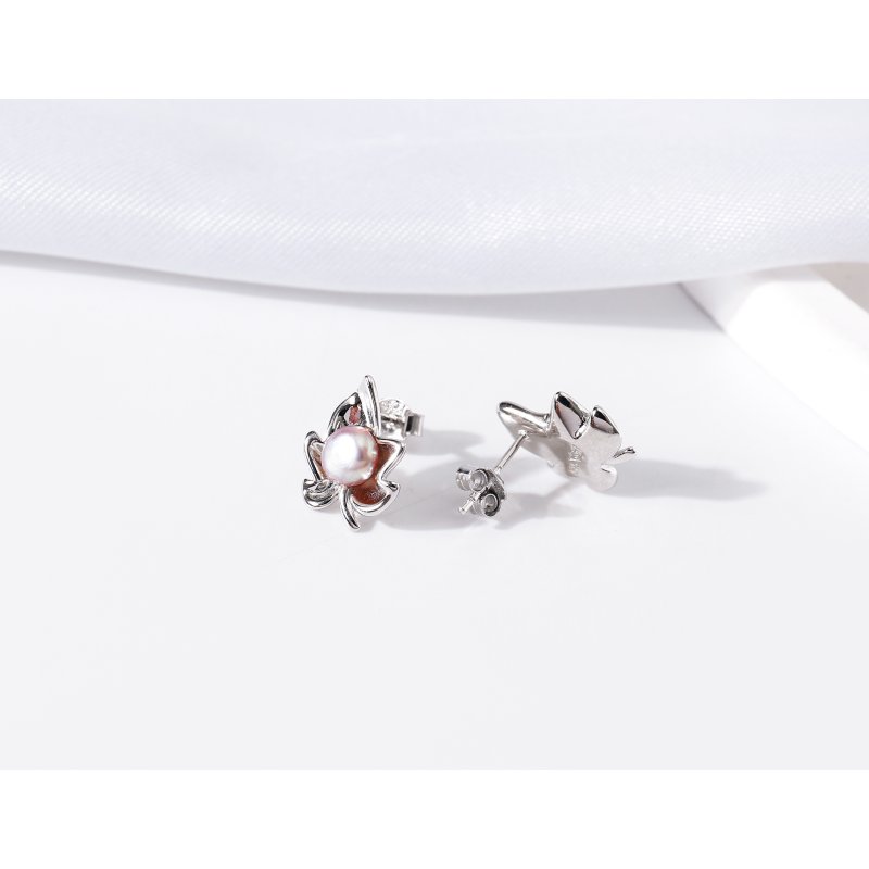 Srebrne kolczyki listki liście perły sztyft wkrętki srebro próba 925