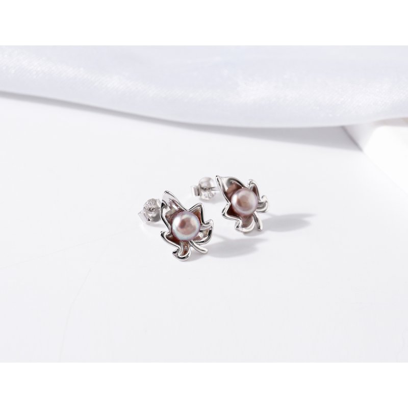 Srebrne kolczyki listki liście perły sztyft wkrętki srebro próba 925