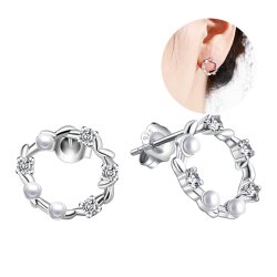 Kolczyki srebrne koła sztyfty cyrkonie perły srebro 925 eleganckie