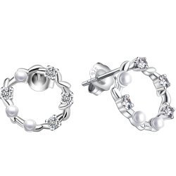 Kolczyki srebrne koła sztyfty cyrkonie perły srebro 925 eleganckie