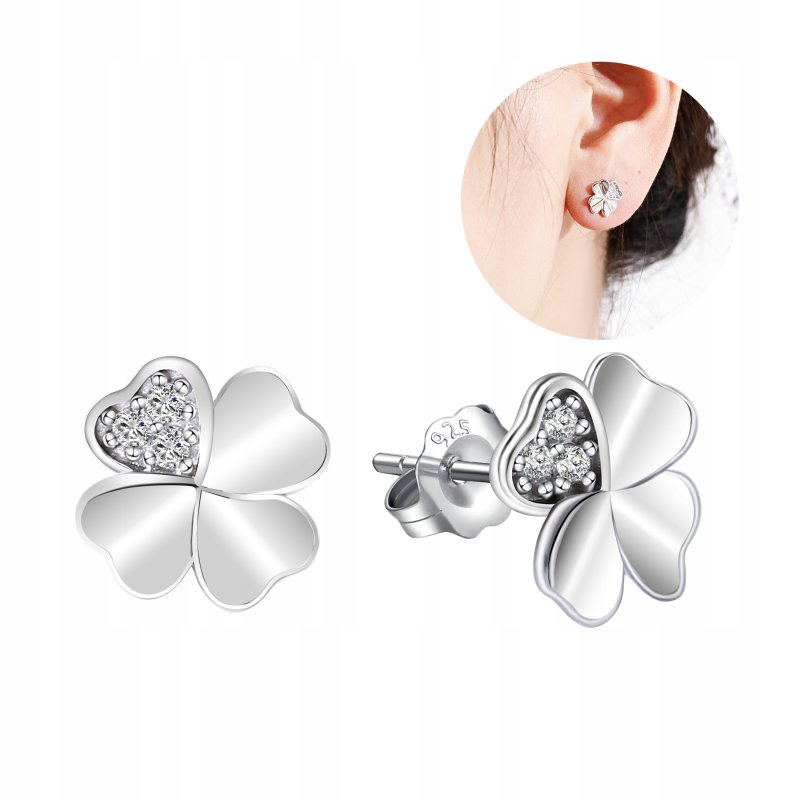 Kolczyki srebrne koniczynki wkrętki sztyfty kolczyki srebro próba 925