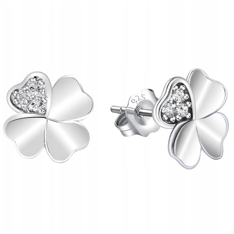 Kolczyki srebrne koniczynki wkrętki sztyfty kolczyki srebro próba 925