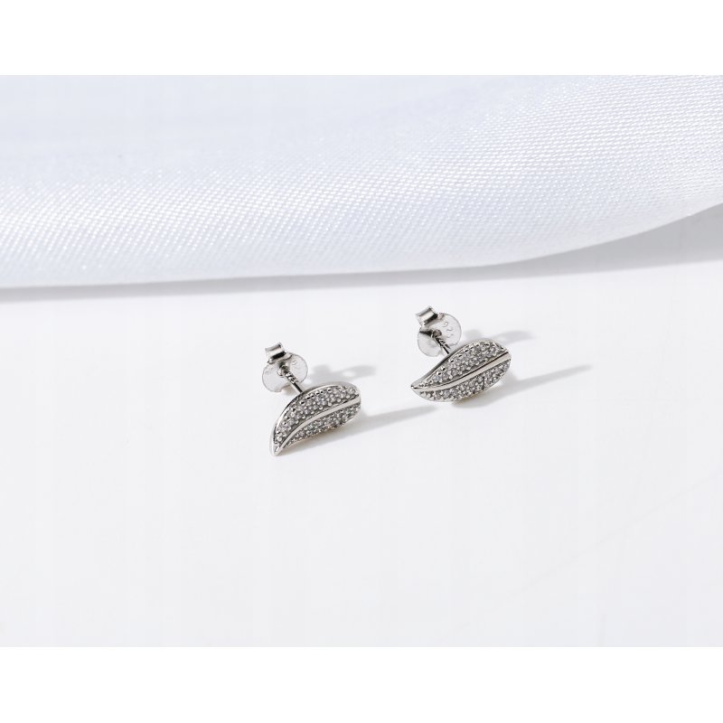 Srebrne kolczyki listki małe cyrkonie srebro próba 925