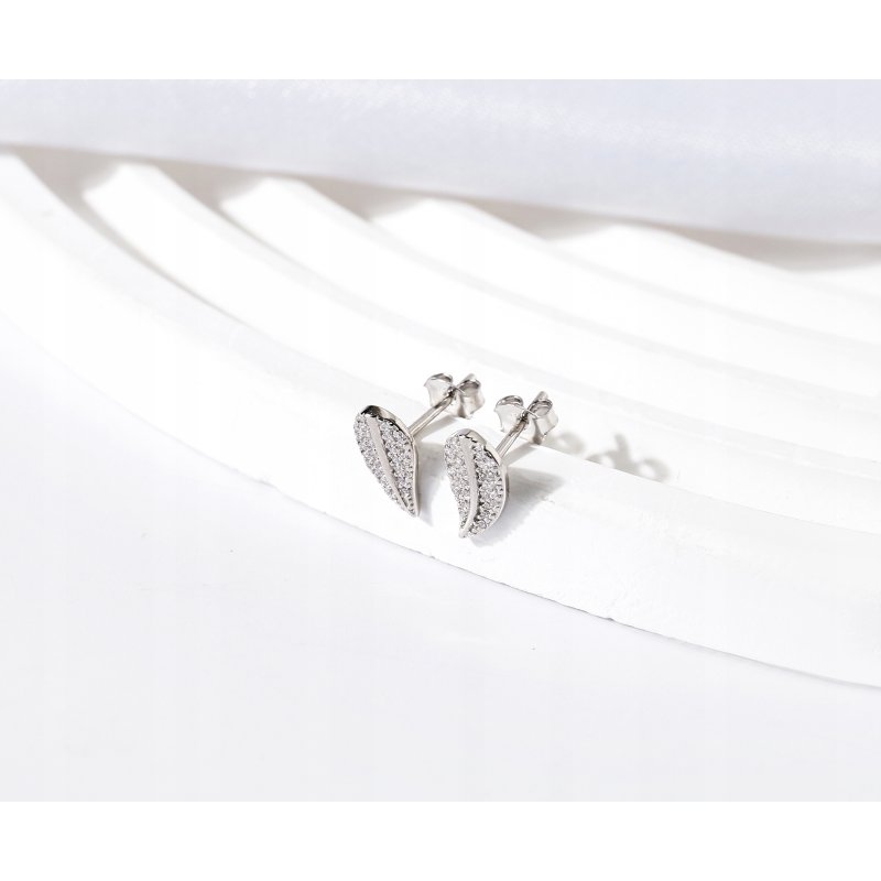 Srebrne kolczyki listki małe cyrkonie srebro próba 925