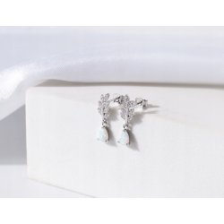 Srebrne kolczyki listki wiszące sztyft opal cyrkonie srebro próba 925