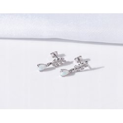 Srebrne kolczyki listki wiszące sztyft opal cyrkonie srebro próba 925